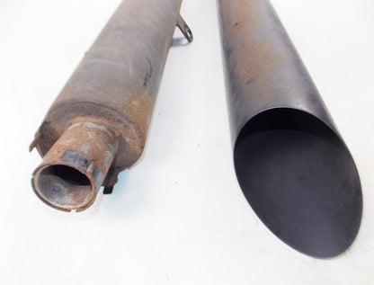 1pr BLACK EXHAUST MUFFLER PIPES INLET ID=1 3/4"  L=37" OD=4" CAFE CUSTOM SPECIAL - MotoRaider