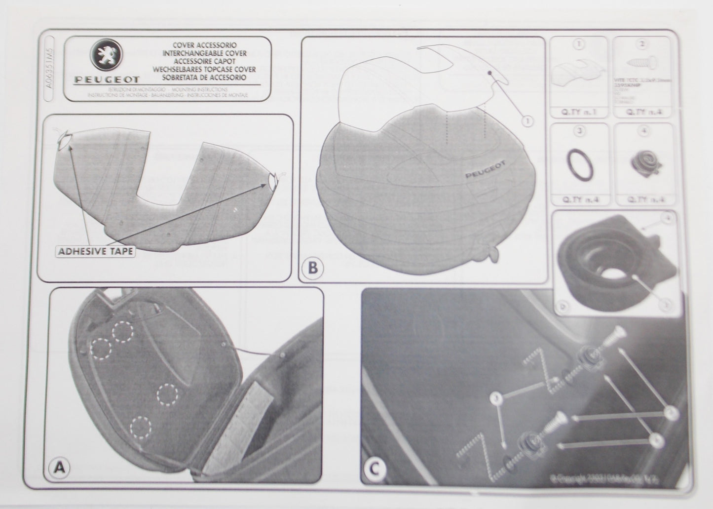 OEM PEUGEOT TOP LUGGAGE CASE 34 LITER COVER LID PANEL SILVER GRAY A06351M5 - MotoRaider