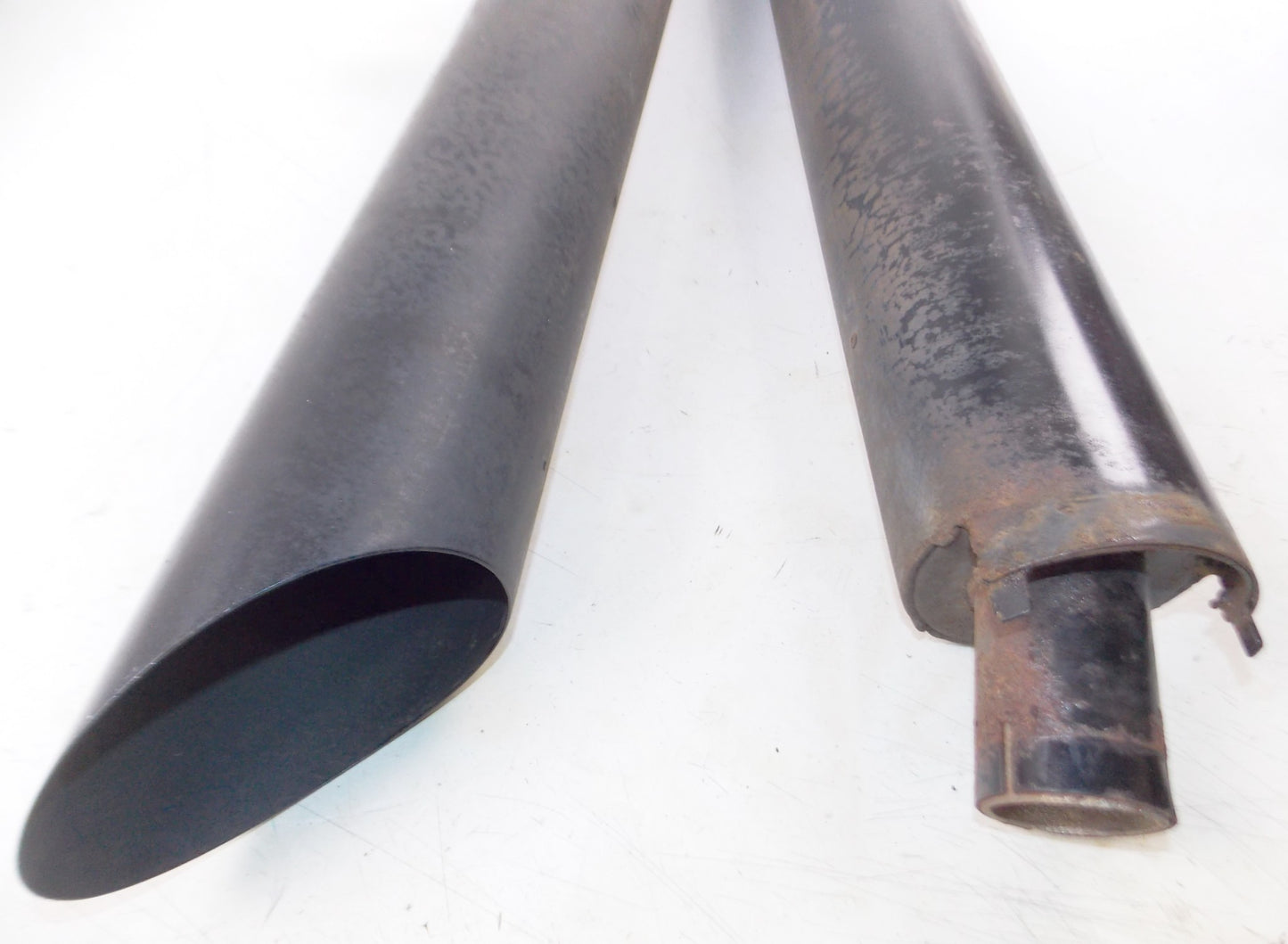 1pr BLACK EXHAUST MUFFLER PIPES INLET ID=1 3/4"  L=37" OD=4" CAFE CUSTOM SPECIAL - MotoRaider