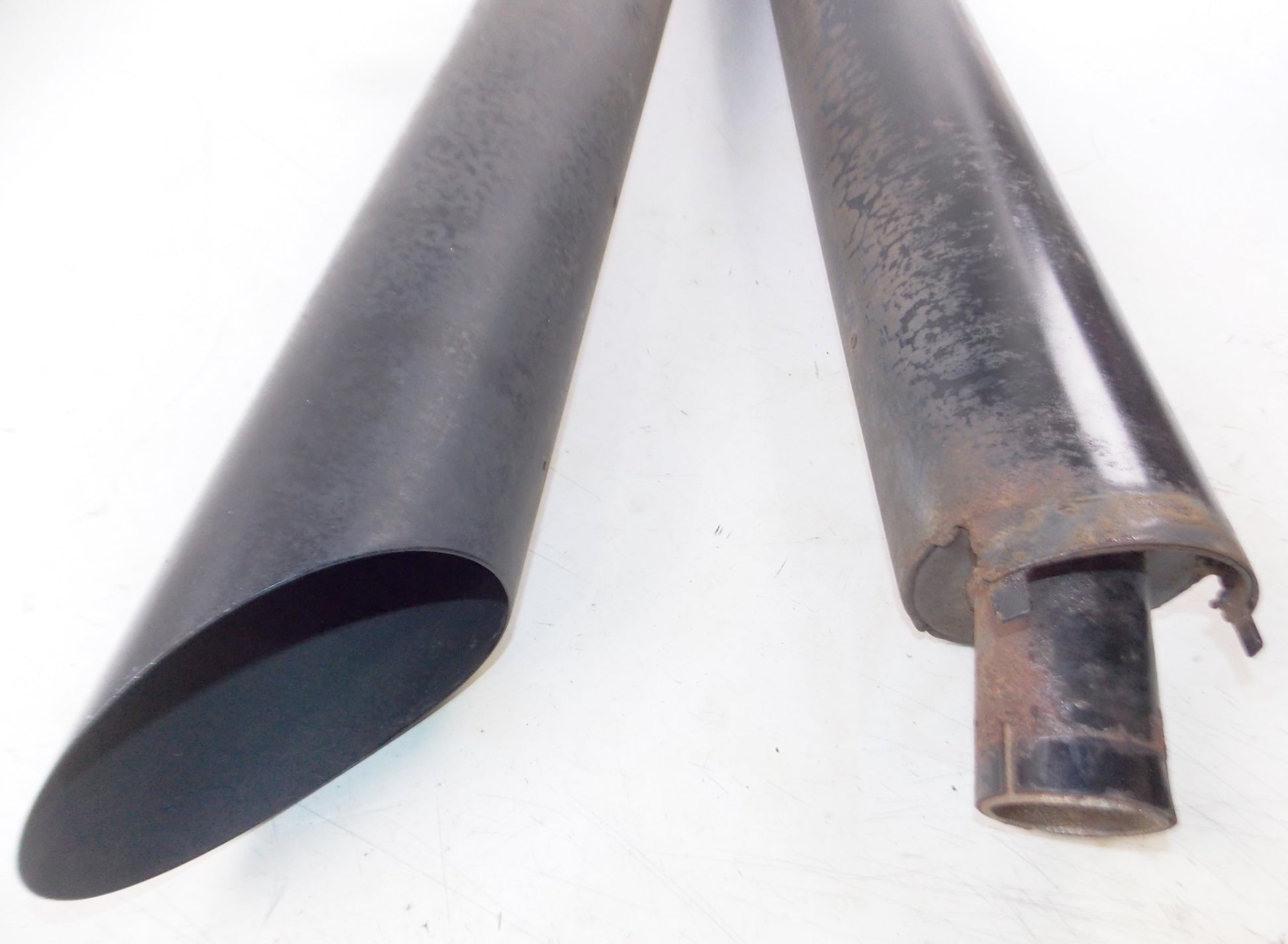 1pr BLACK EXHAUST MUFFLER PIPES INLET ID=1 3/4"  L=37" OD=4" CAFE CUSTOM SPECIAL - MotoRaider