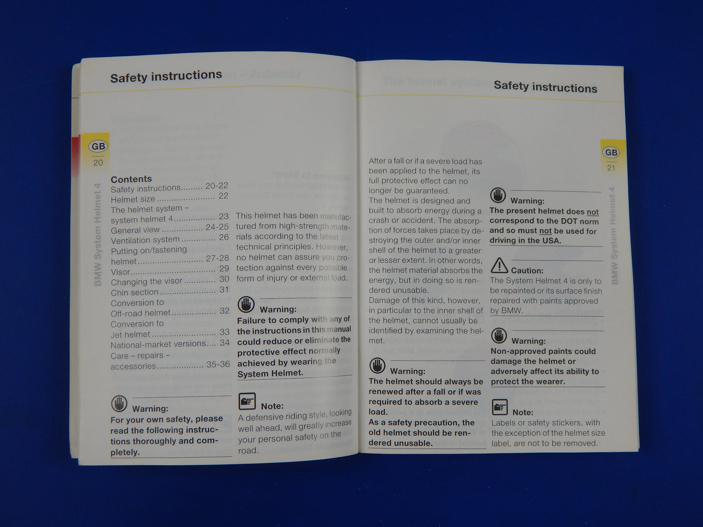 BMW INSTRUCTION MANUAL SYSTEMHELM 4  MULTI LANGUAGE VINTAGE - MotoRaider