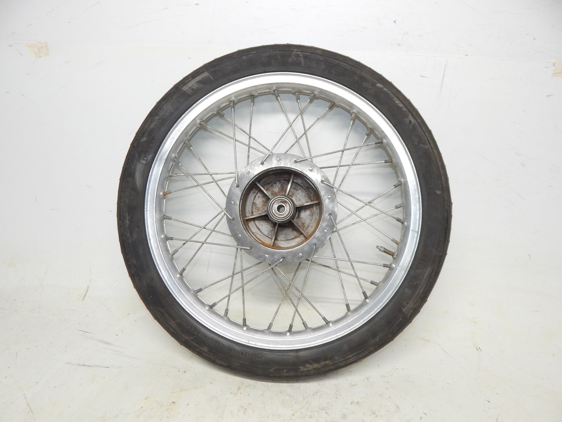 1970's GILERA GIUBILEO 125 FRONT WHEEL 17" RIM HUB SPOKES VINTAGE ITALY - MotoRaider
