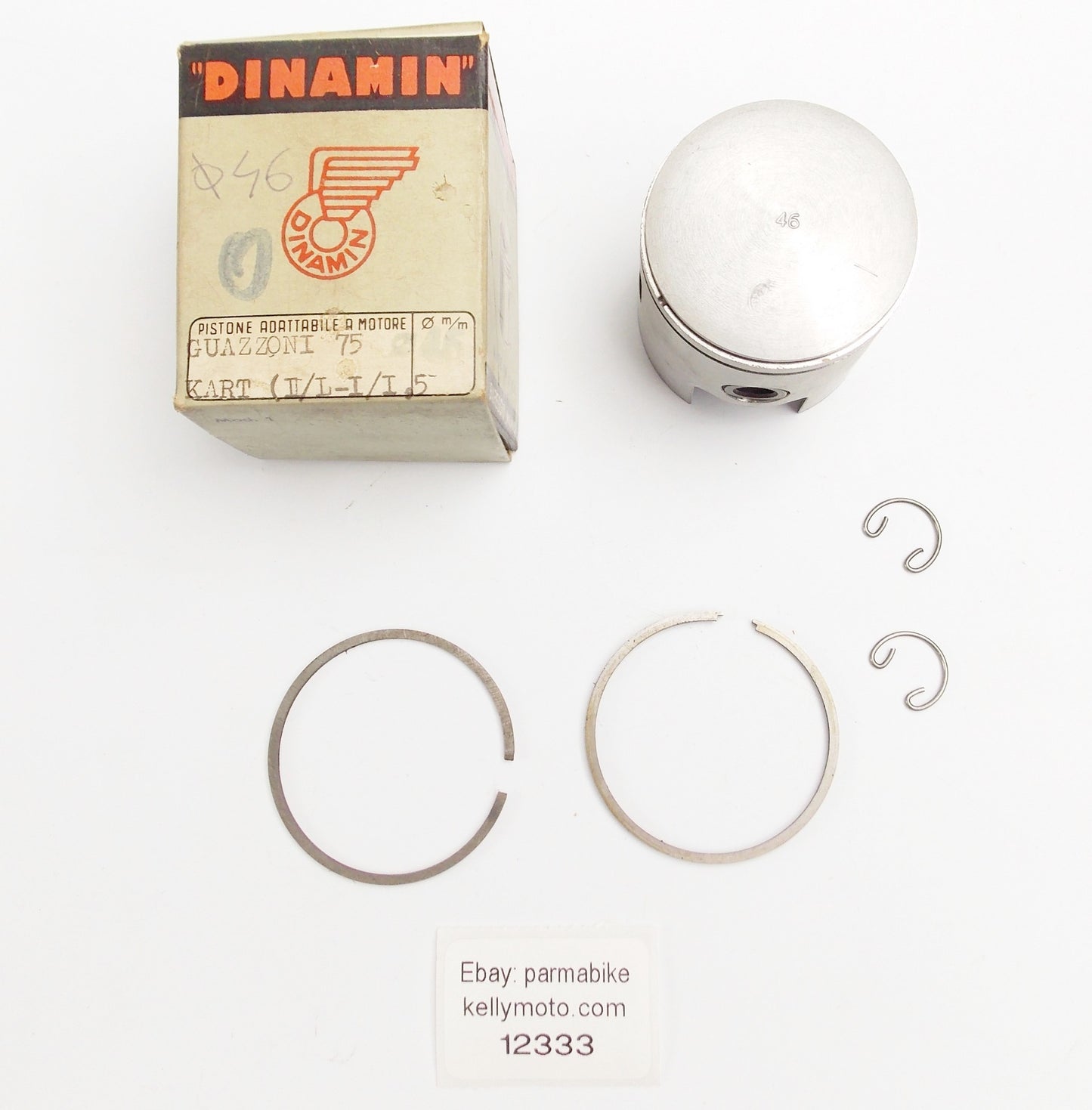 NOS DINAMIN PISTON  + PIN + RINGS + CLIPS SET CPL  46 MM GUAZZONI 75cc KART - MotoRaider