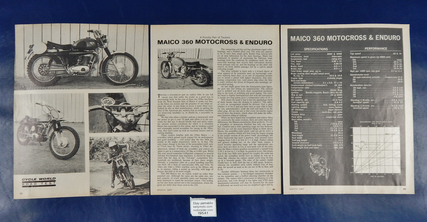 ORIGINAL 1967 CYCLE WORD MAGAZINE ROAD TEST MAICO 360 MOTOCROSS ENDURO VINTAGE - MotoRaider