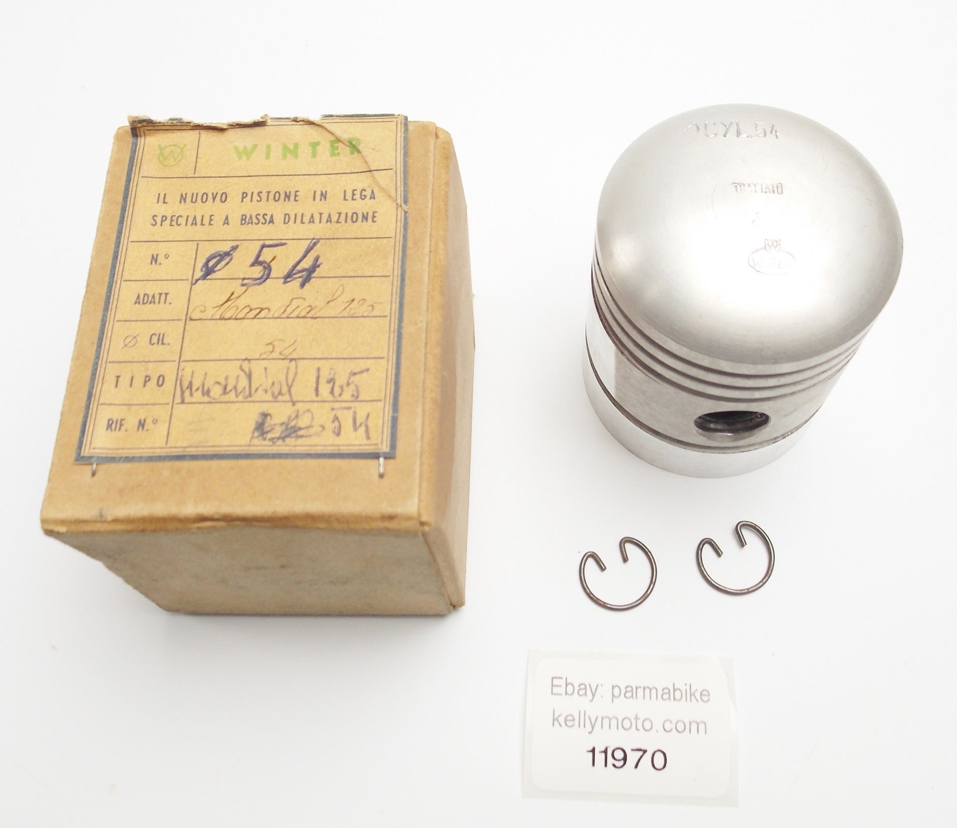 NOS WINTER MONDIAL 125 cc PISTON + CLIPS SET DIAMETER 54 mm - MotoRaider