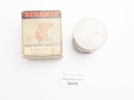 NOS DINAMIN PISTON + PIN DIAMETER 45.6 mm VESPA 50cc USES L SHAPE RING - MotoRaider