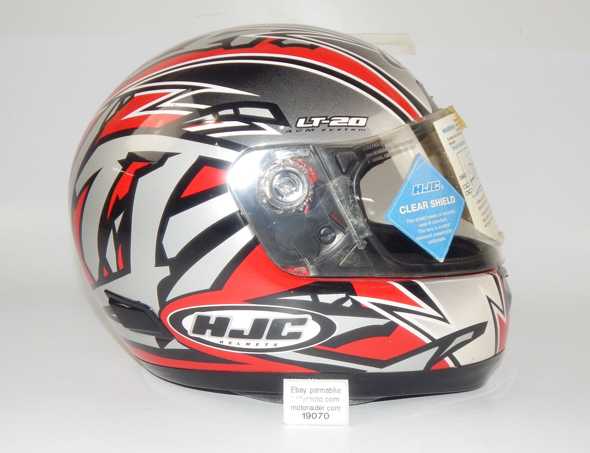 HJC LT-20 MOTORCYCLES FULL FACE HELMET RED/GREY/WHITE/BLACK CLEAR SHIELD SIZE M - MotoRaider