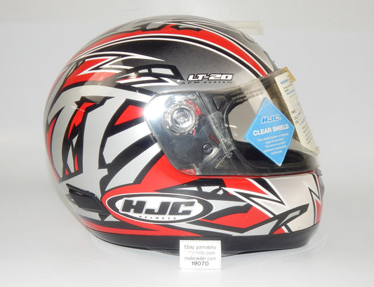 HJC LT-20 MOTORCYCLES FULL FACE HELMET RED/GREY/WHITE/BLACK CLEAR SHIELD SIZE M - MotoRaider