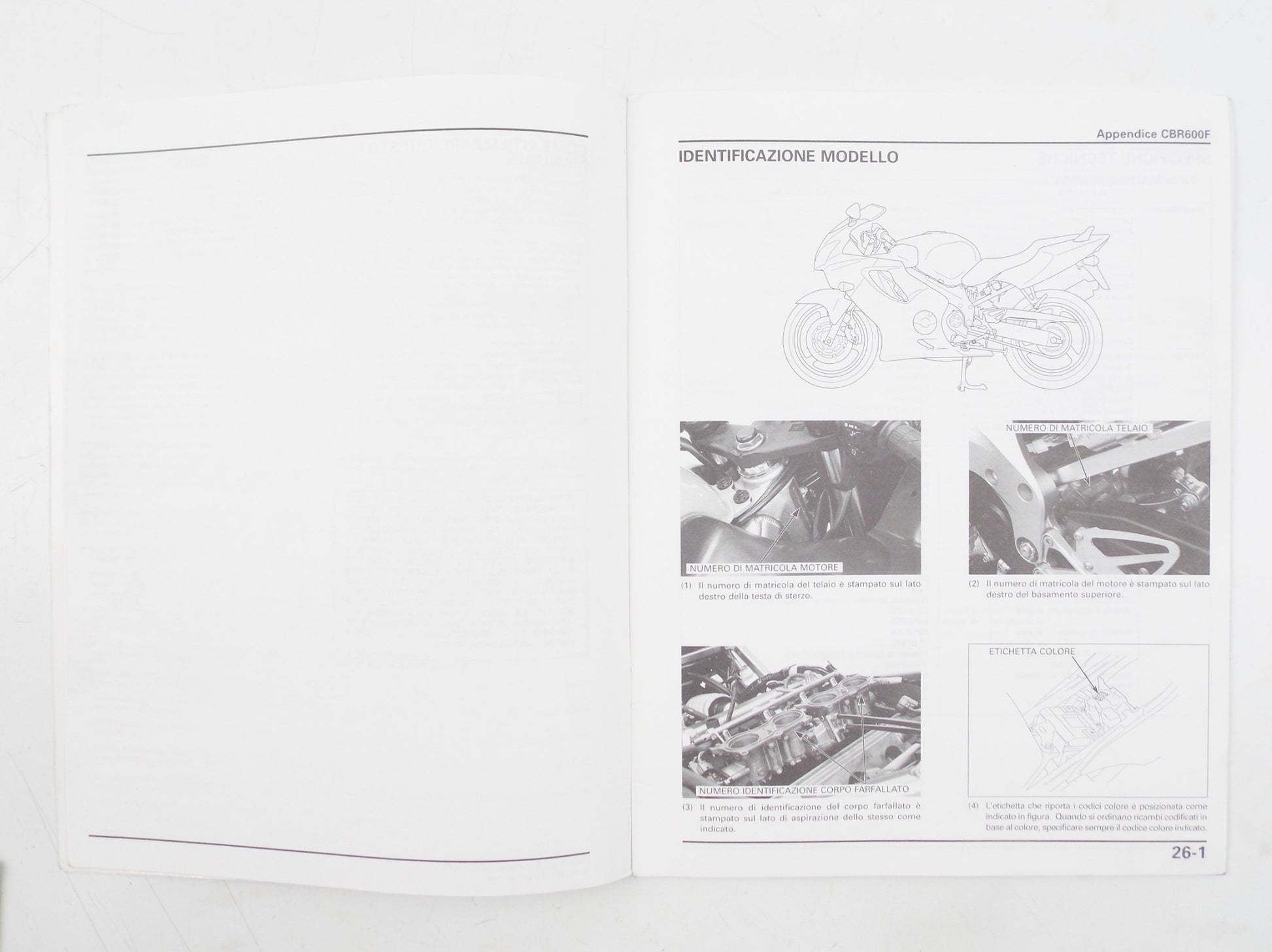 HONDA CBR600F WORKSHOP MANUAL REPAIR MECHANICAL SERVICE BOOK ITALIAN - MotoRaider