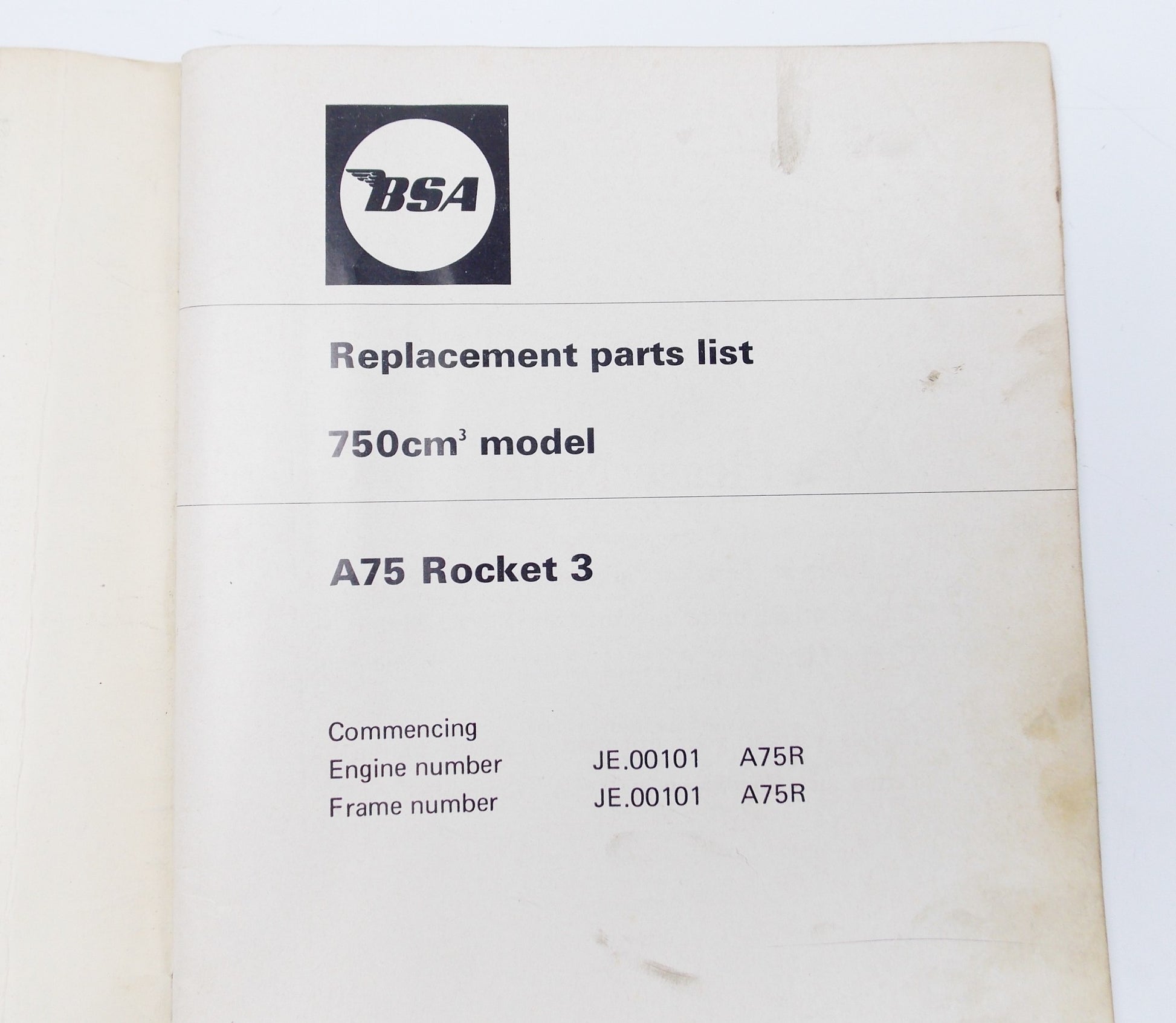 1971 BSA 750cc REPLACEMENT SPARE PARTS LIST BOOK MANUAL A75 ROCKET 3 REF 00-5723 - MotoRaider