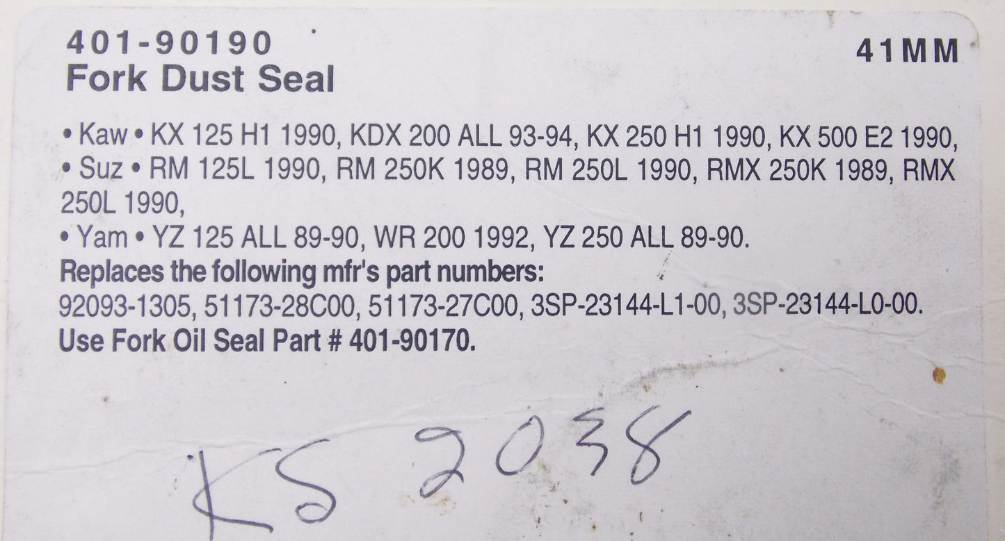 FLANDERS FORK DUST SEALS YAMAHA 1989-90 YZ 125 KAWASAKI 1990 KX 125 401-90190 - MotoRaider