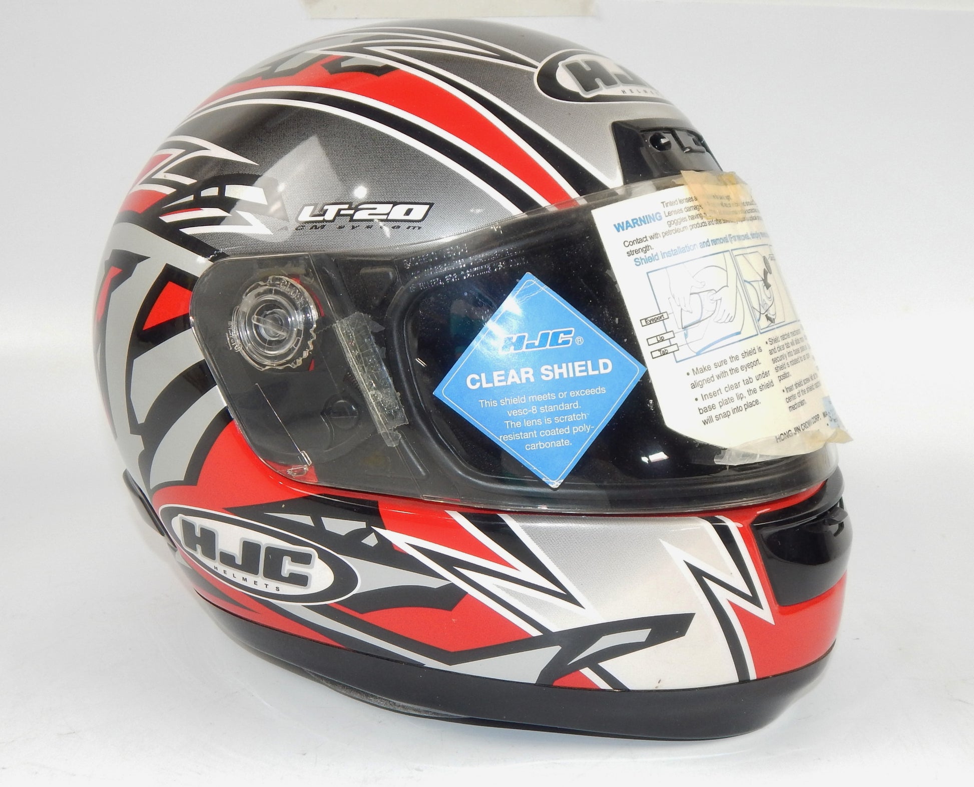 HJC LT-20 MOTORCYCLES FULL FACE HELMET RED/GREY/WHITE/BLACK CLEAR SHIELD SIZE M - MotoRaider