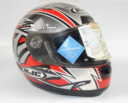 HJC LT-20 MOTORCYCLES FULL FACE HELMET RED/GREY/WHITE/BLACK CLEAR SHIELD SIZE M - MotoRaider
