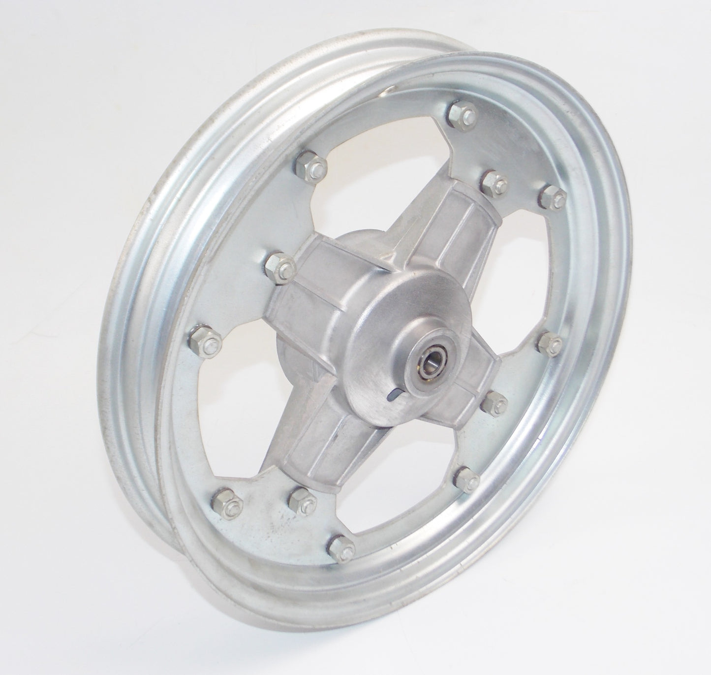 FRONT WHEEL RIM STEEL 1.85x12 MOTORCYCLES SCOOTER DRUM D=3 3/8" AXLE D=10 mm - MotoRaider