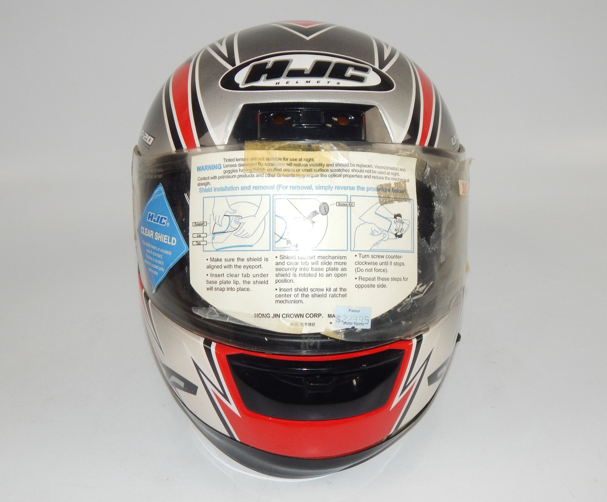 HJC LT-20 MOTORCYCLES FULL FACE HELMET RED/GREY/WHITE/BLACK CLEAR SHIELD SIZE M - MotoRaider
