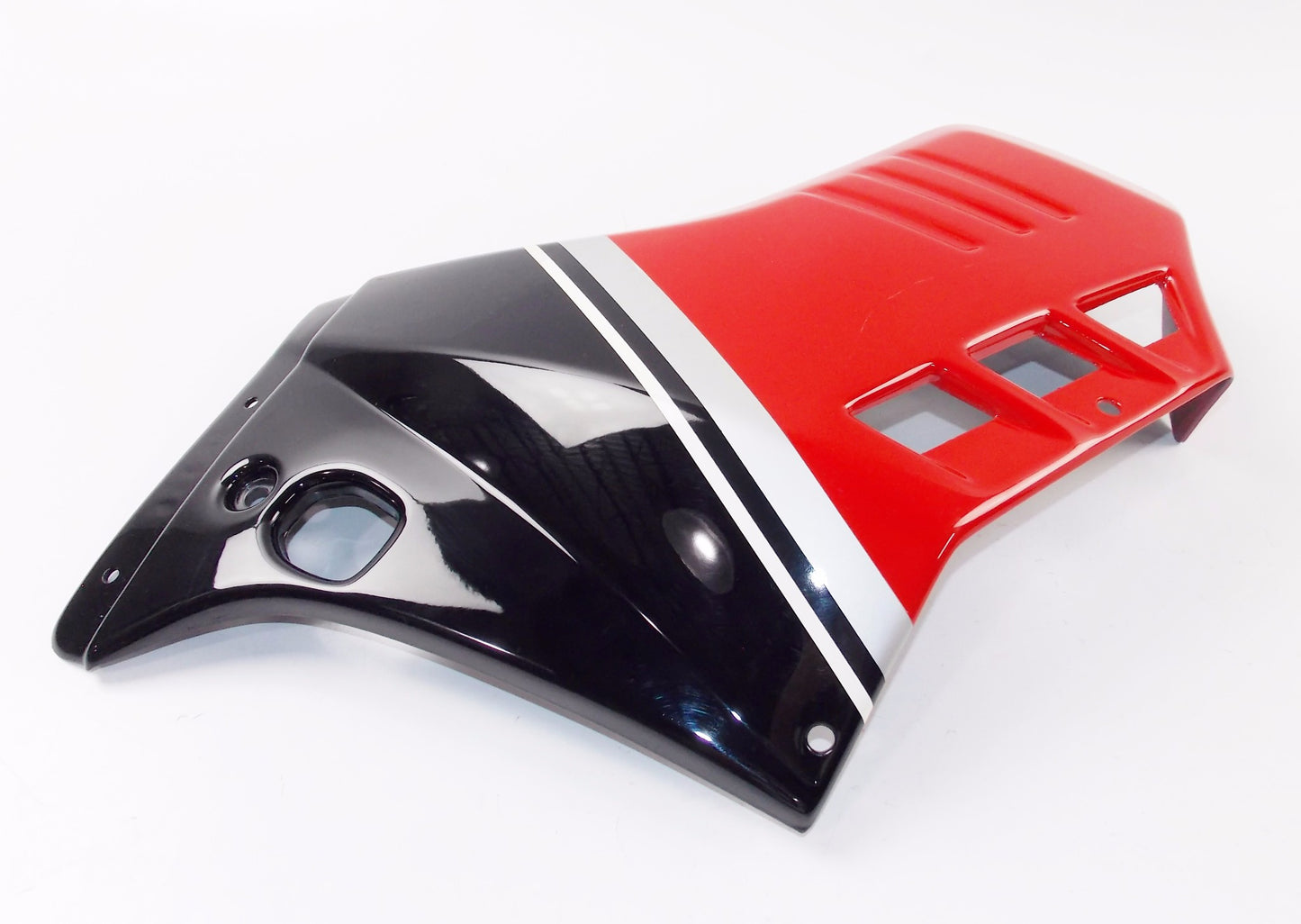 NOS OEM CAGIVA 1987 ELEFANT 350 RH GAS TANK SHROUD FAIRING (BLACK/RED) 800057658 - MotoRaider
