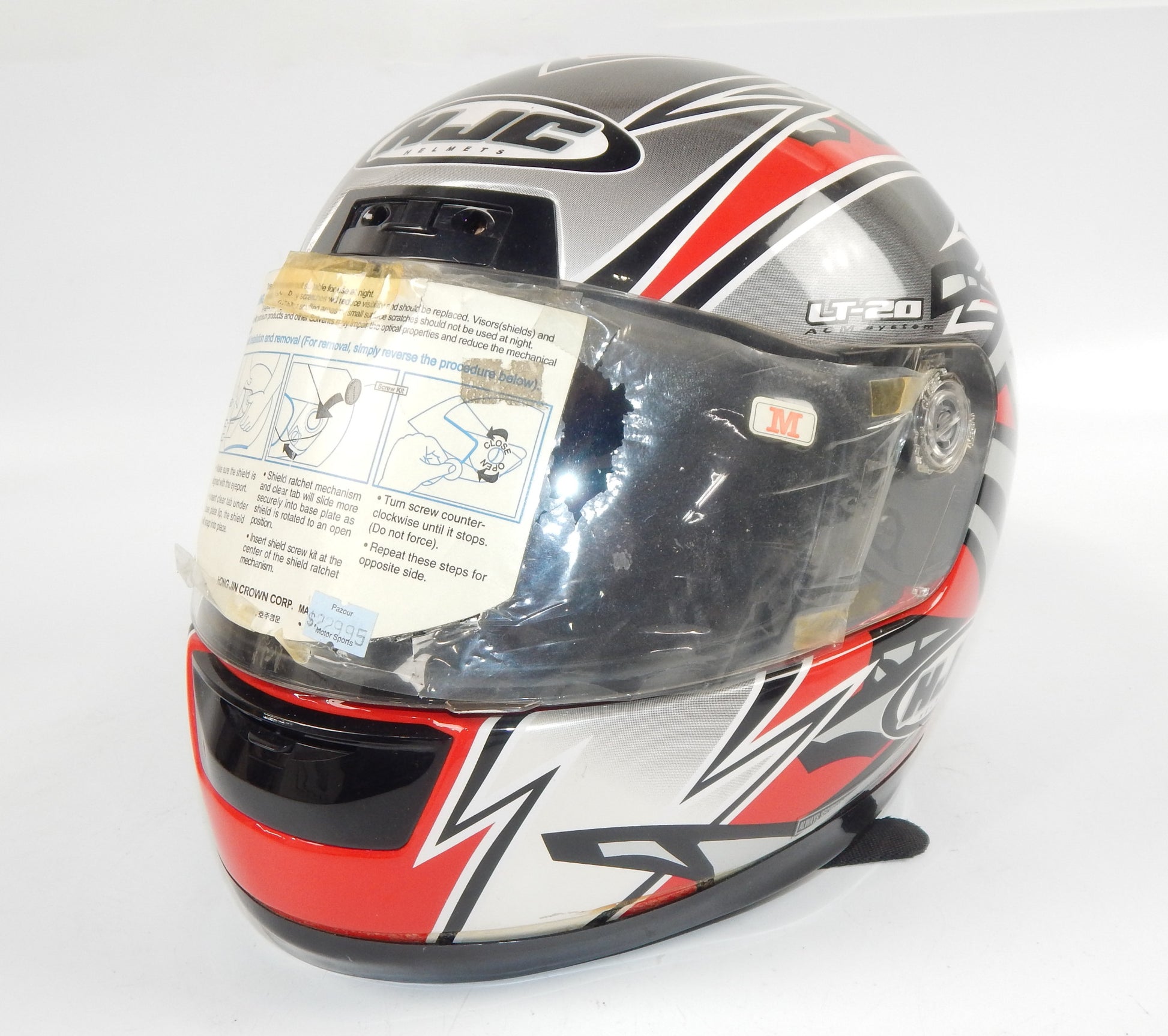 HJC LT-20 MOTORCYCLES FULL FACE HELMET RED/GREY/WHITE/BLACK CLEAR SHIELD SIZE M - MotoRaider
