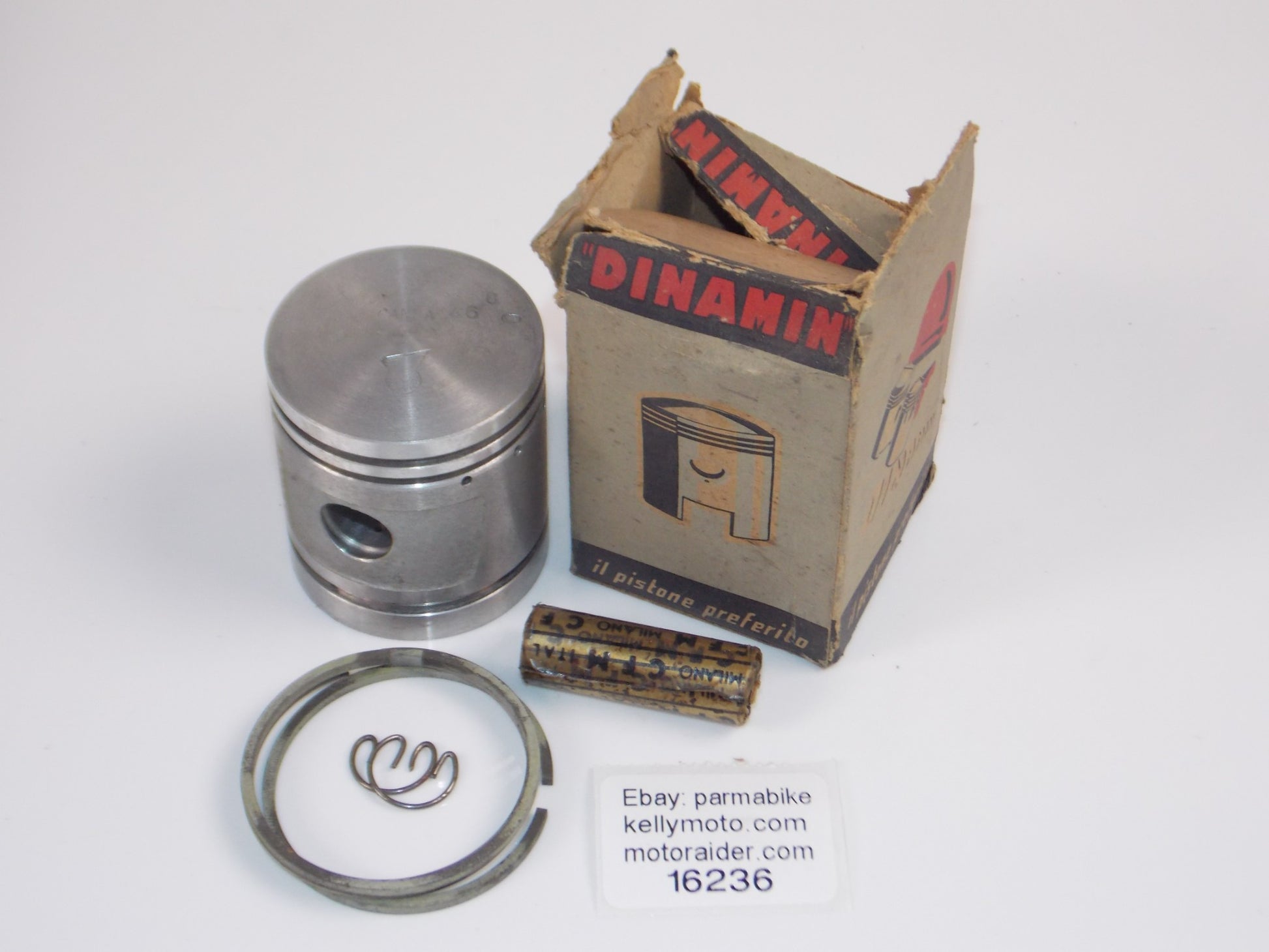 NOS DINAMIN 56 PISTON 46.8MM+13.5MM PIN+RINGS+CIRCLIPS VINTAGE ITALY #16236 - MotoRaider