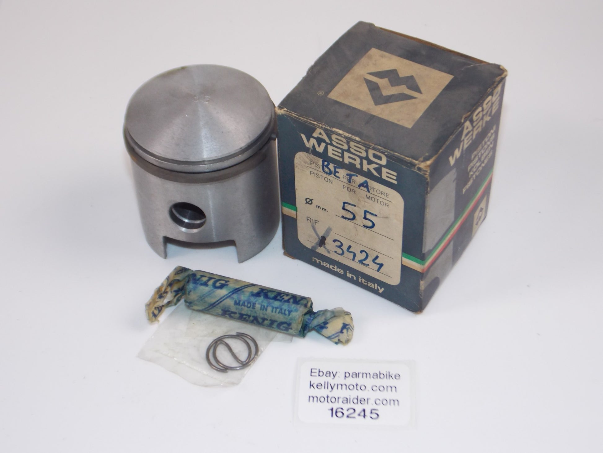 NOS ASSO WERKE 25-3500 BETA 3424 PISTON 55MM + 14MM PIN + CIRCLIPS+ 1 RING 16245 - MotoRaider