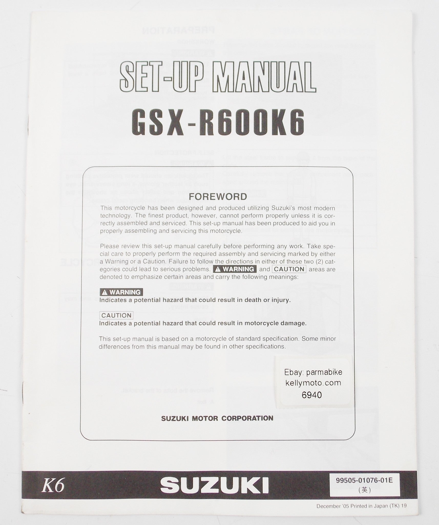 SUZUKI GSX-R600K6 SET-UP MANUAL ASSEMBLY BOOKLET ENGLISH 99505-01076-01E - MotoRaider