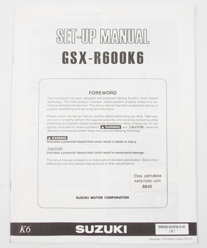 SUZUKI GSX-R600K6 SET-UP MANUAL ASSEMBLY BOOKLET ENGLISH 99505-01076-01E - MotoRaider