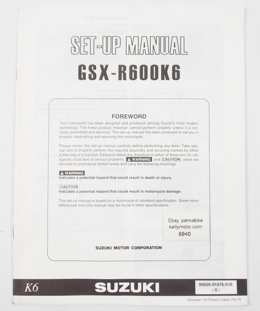 SUZUKI GSX-R600K6 SET-UP MANUAL ASSEMBLY BOOKLET ENGLISH 99505-01076-01E - MotoRaider