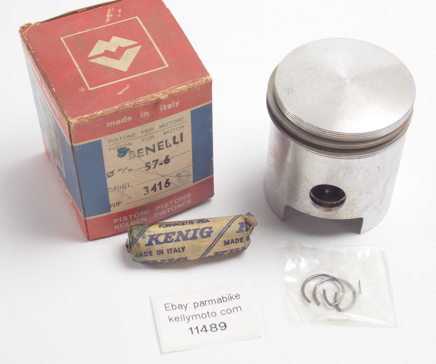 NOS ASSO WERKE 3416 PISTON + PIN + CLIPS D. 57.6 mm BENELLI MOTO - MotoRaider