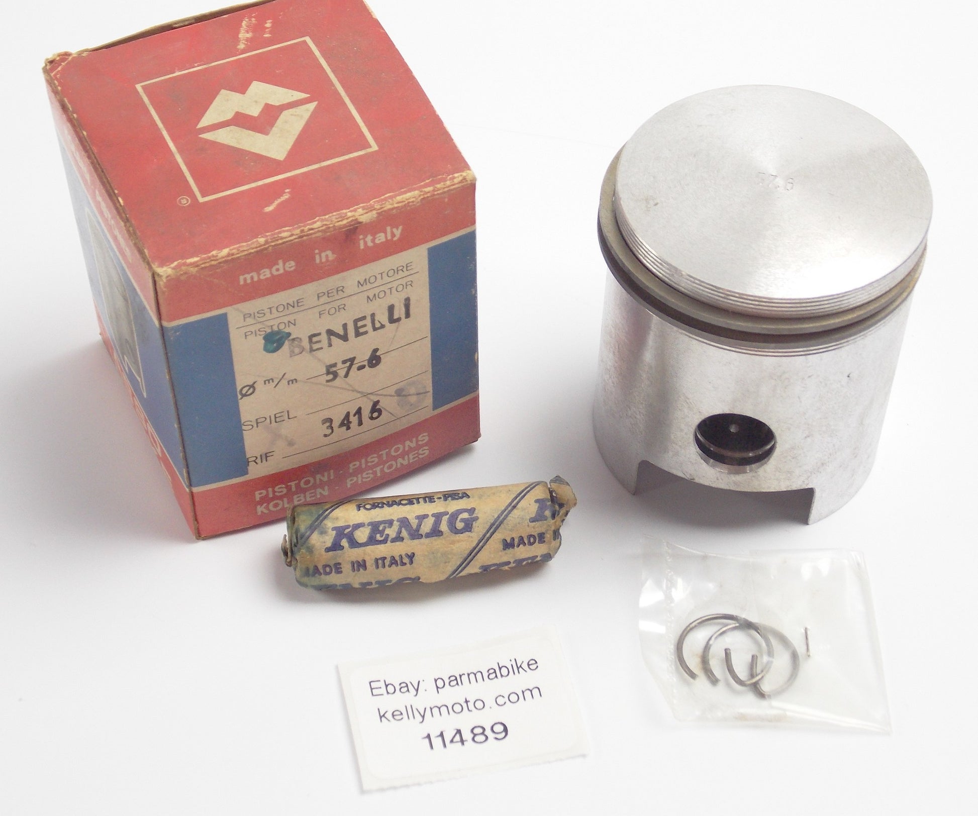 NOS ASSO WERKE 3416 PISTON + PIN + CLIPS D. 57.6 mm BENELLI MOTO - MotoRaider