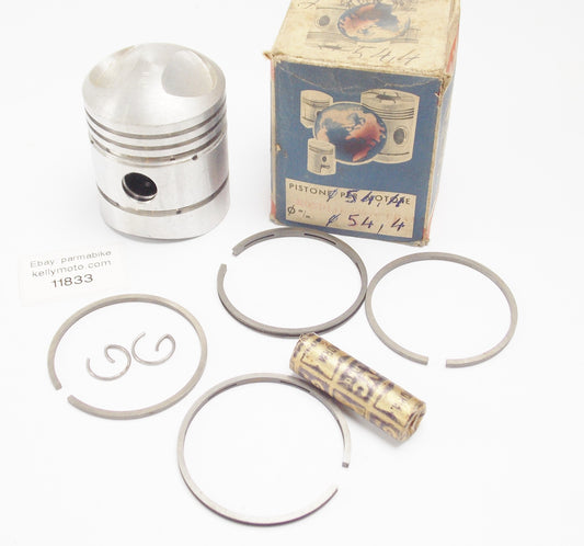 NOS ASSO WERKE PISTON+RINGS+CLIPS+PIN SET CPL 55.4 mm FB MONDIAL 125 cc CHAMPION - MotoRaider