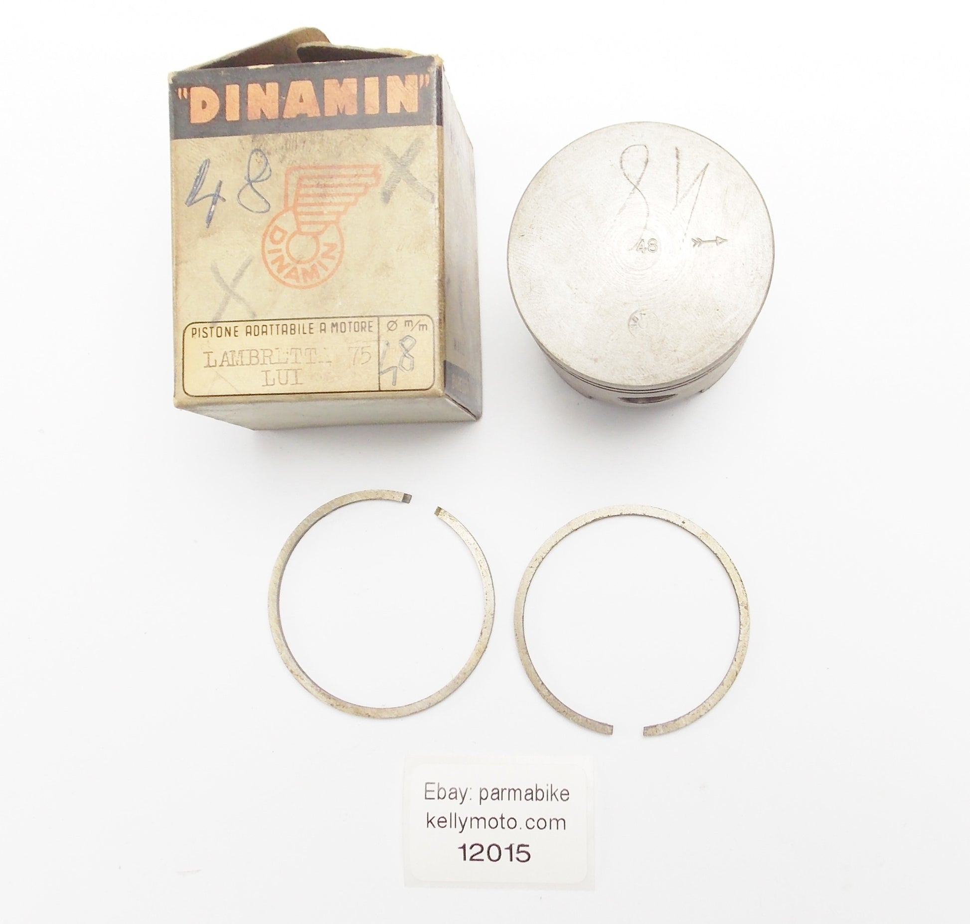 NOS DINAMIN PISTON + RINGS + PIN DIAMETER 48 mm LAMBRETTA 75 cc LUI - MotoRaider