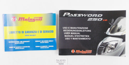 OEM MALAGUTI SCOOTER PASSWORD 250 IE USER OWNER MANUAL + WARRANTY BOOK - MotoRaider
