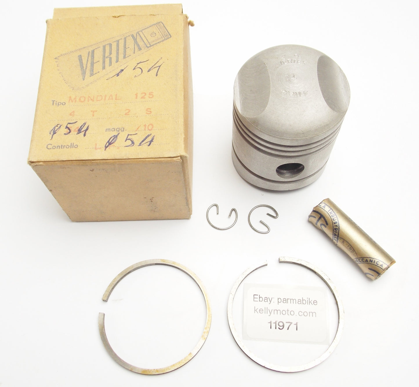 NOS VERTEX MONDIAL 125 cc 4T PISTON + RINGS + PIN + CLIPS SET DIAMETER 54 mm - MotoRaider