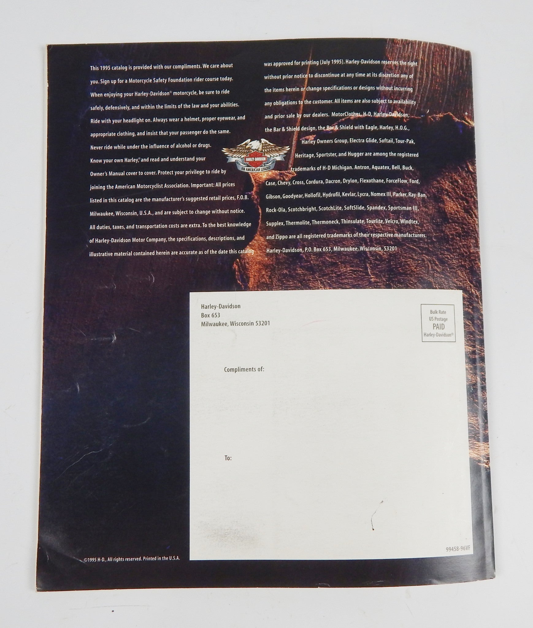 1991 HARLEY CATALOGUE 1994 ANNUAL REPORT 1995 GENUINE MOTORCLOTHES EVO SOFTAIL - MotoRaider