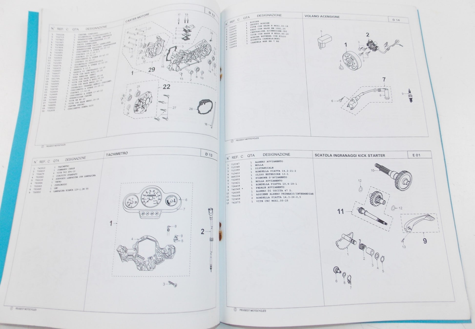 03/2001 PEUGEOT SCOOTER XFIGHT XTEAM XRACE 50 CATALOG MANUAL BOOK ITALIAN - MotoRaider