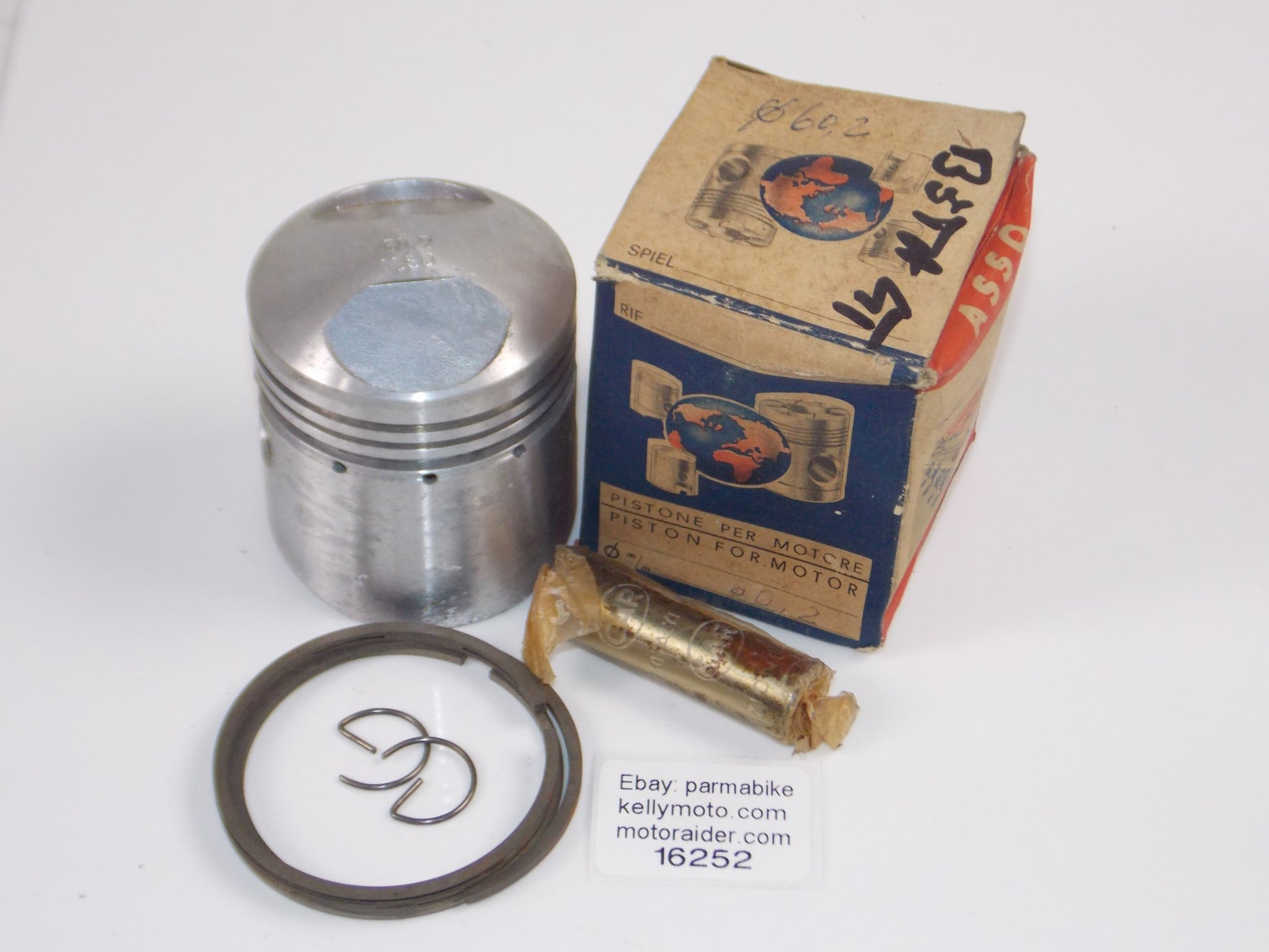 NOS ASSO WERKE 963 BETA 4T PISTON 60.2MM + 16MM PIN  + RINGS + CIRCLIPS 16252 - MotoRaider