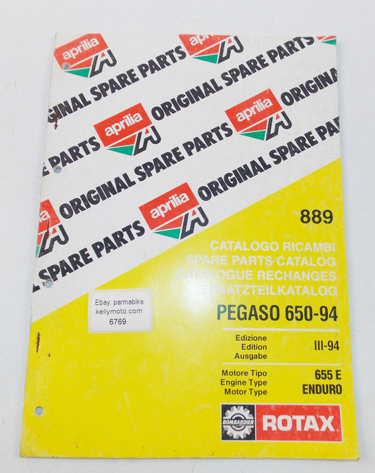 1994 APRILIA PEGASO 650 EDITION III ENGINE 655E ENDURO SPARE PARTS CATALOG BOOK - MotoRaider
