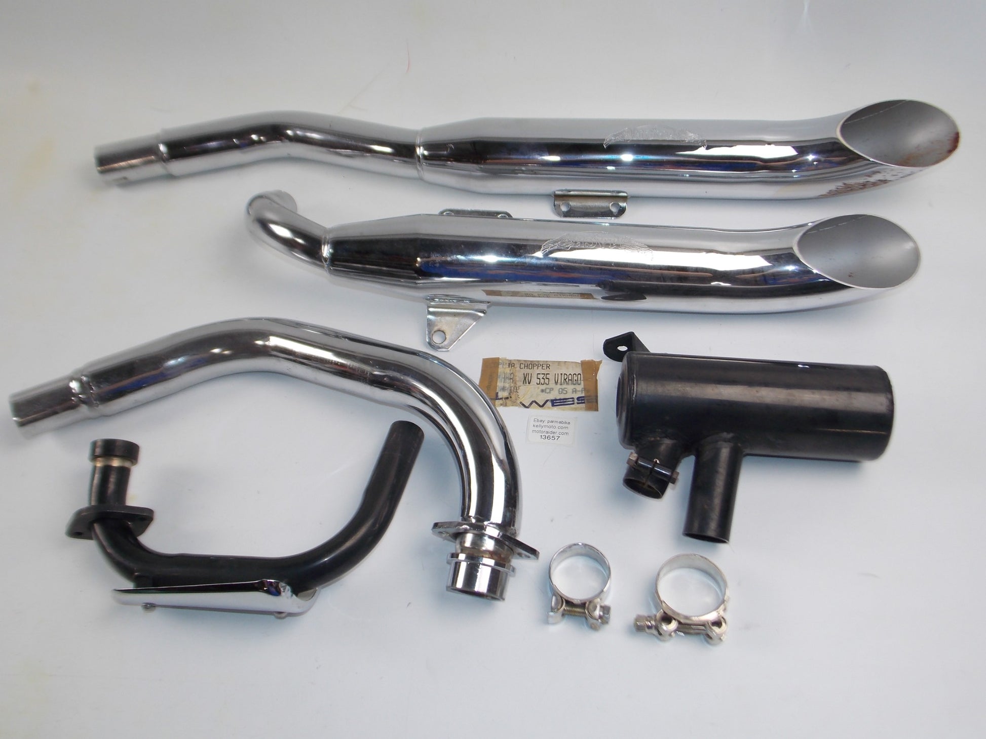 MACH CHROME EXHAUST MUFFLER FULL SYSTEM YAMAHA XV535 VIRAGO CHOPPER - MotoRaider