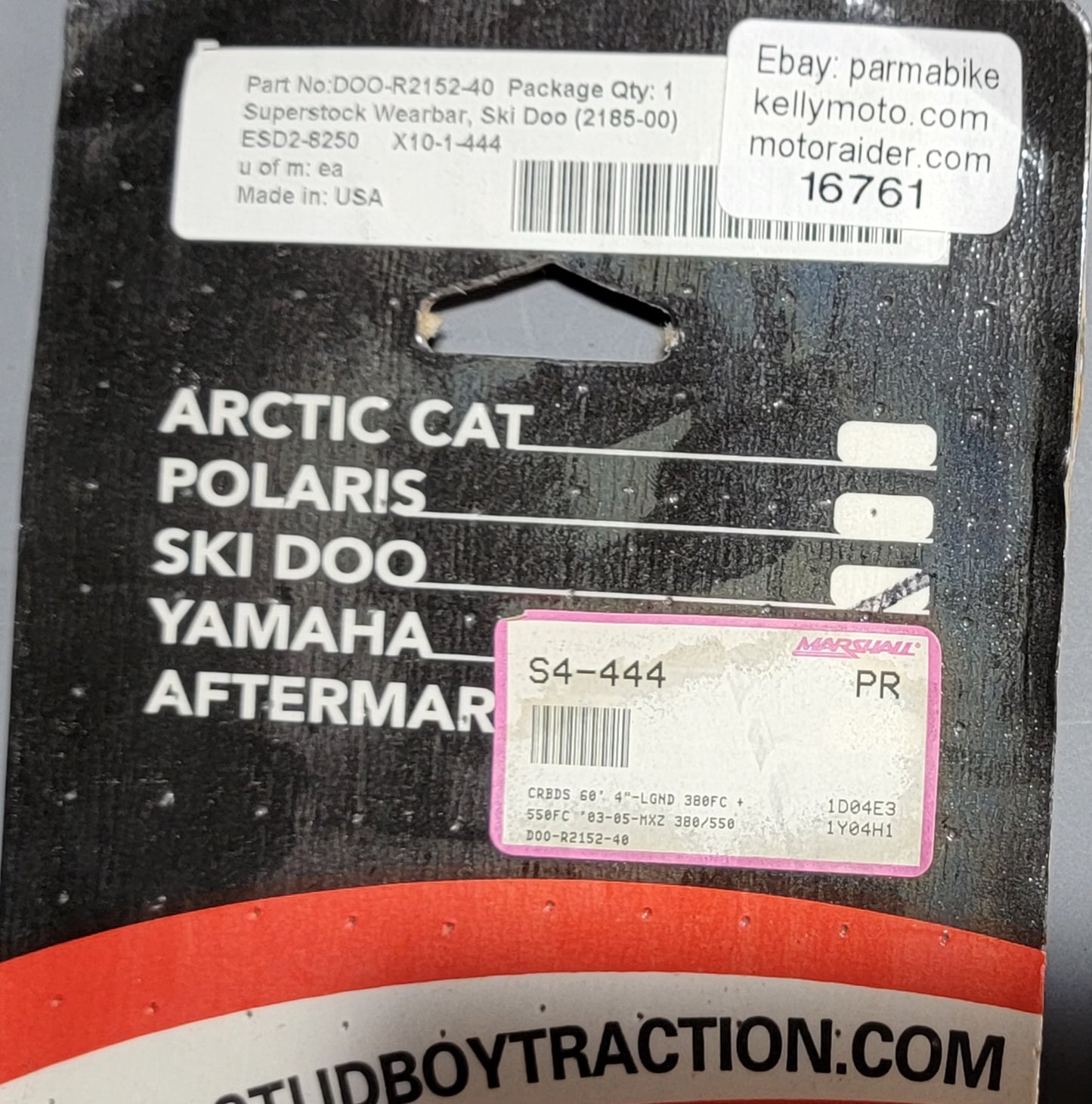 STUD BOY WEAR BAR SKI-DOO FORMULA 380FC 550FC DOO-R2152-40 VINTAGE SNOWMOBILE - MotoRaider