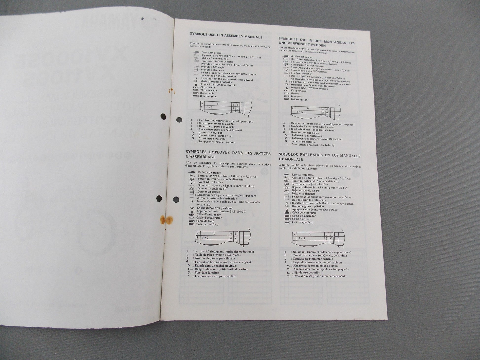 YAMAHA 1986 XV1000SE/XV1100S ASSEMBLY MANUAL ENGLISH ITALIAN GERMAN 2AE-28107-W0 - MotoRaider