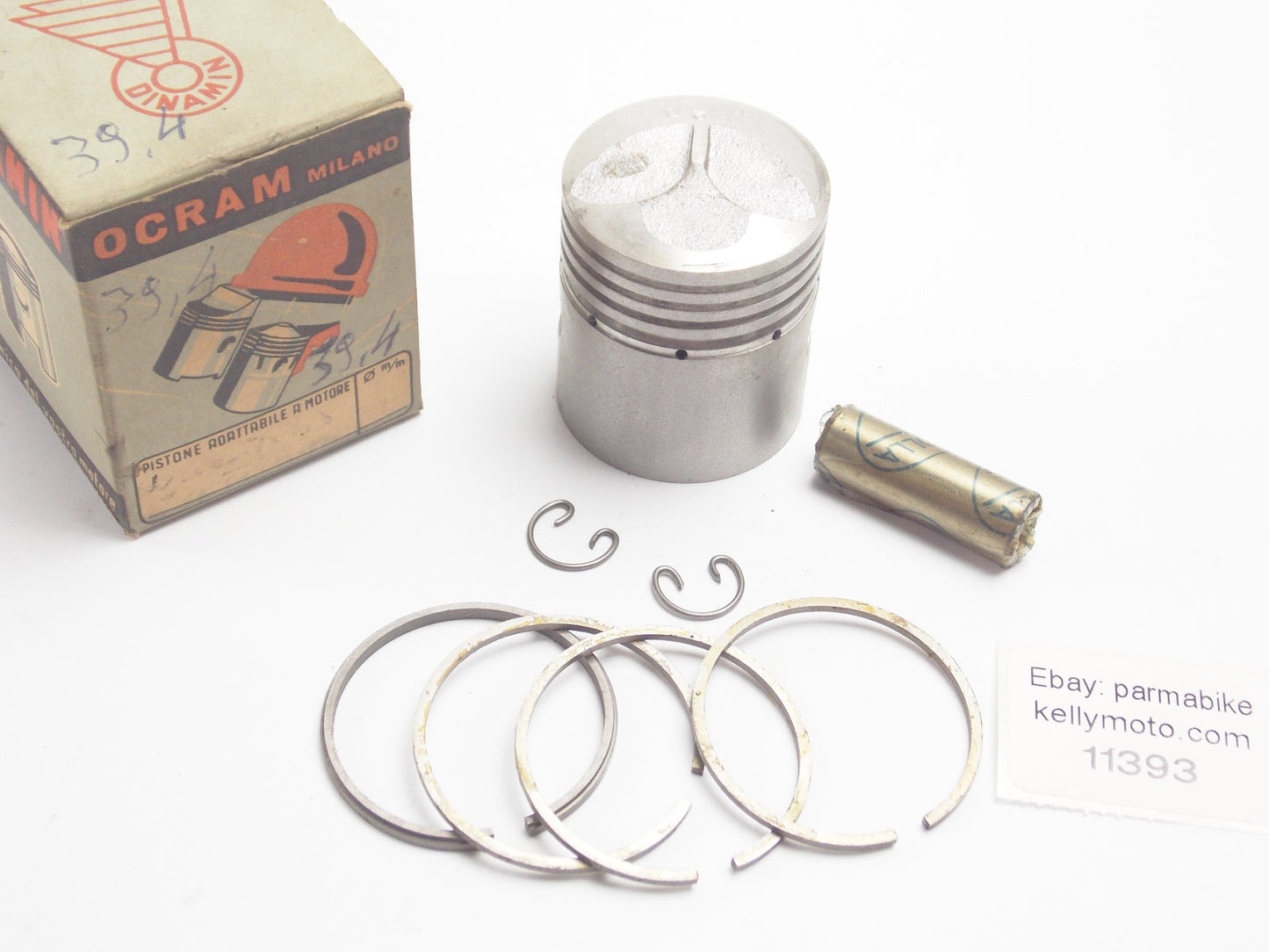NOS DINAMIN PISTON+RINGS+PIN+CLIPS SET CPL. D. 39.4 mm DUCATI 40 2-STROKE SPORT - MotoRaider