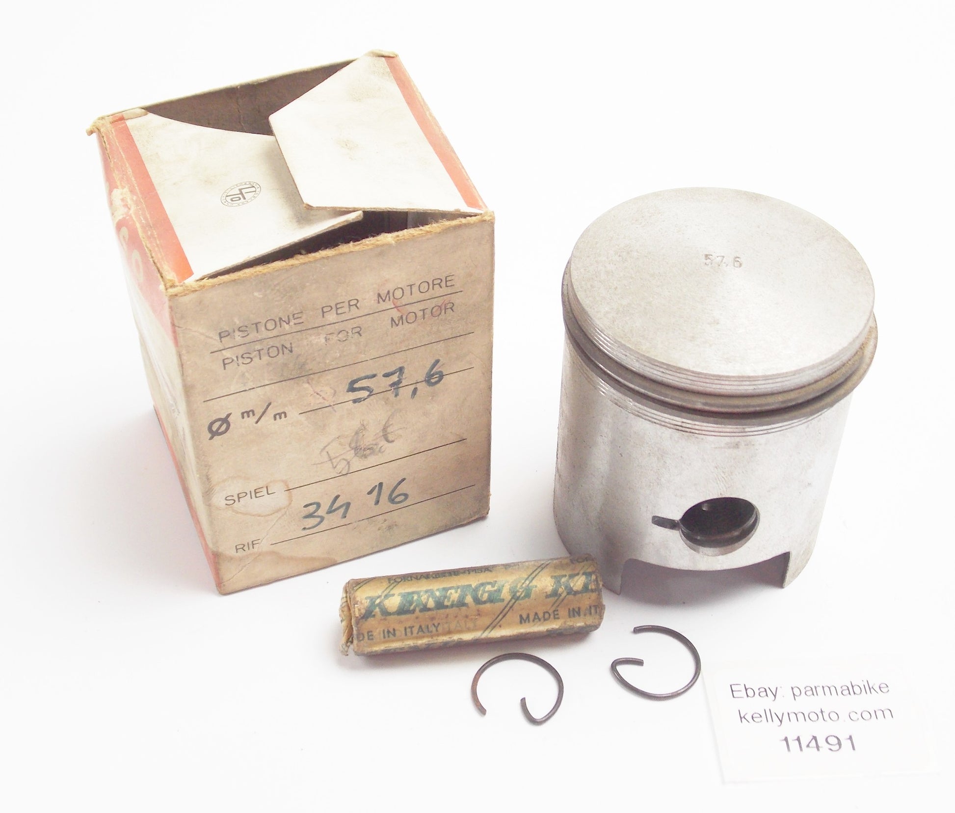 ASSO WERKE 3416 PISTON + RINGS + PIN + CLIPS SET CPL. D. 57.6 mm BENELLI MOTOR - MotoRaider