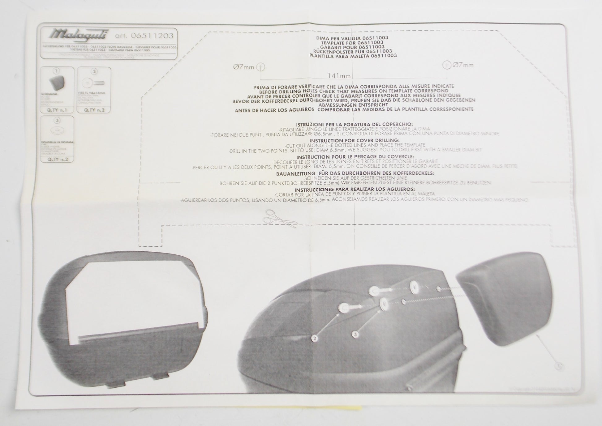 MALAGUTI CENTRO 50/125/160 BLOG 125 TOP CASE PASSENGER BACKREST SUPPORT 06511203 - MotoRaider