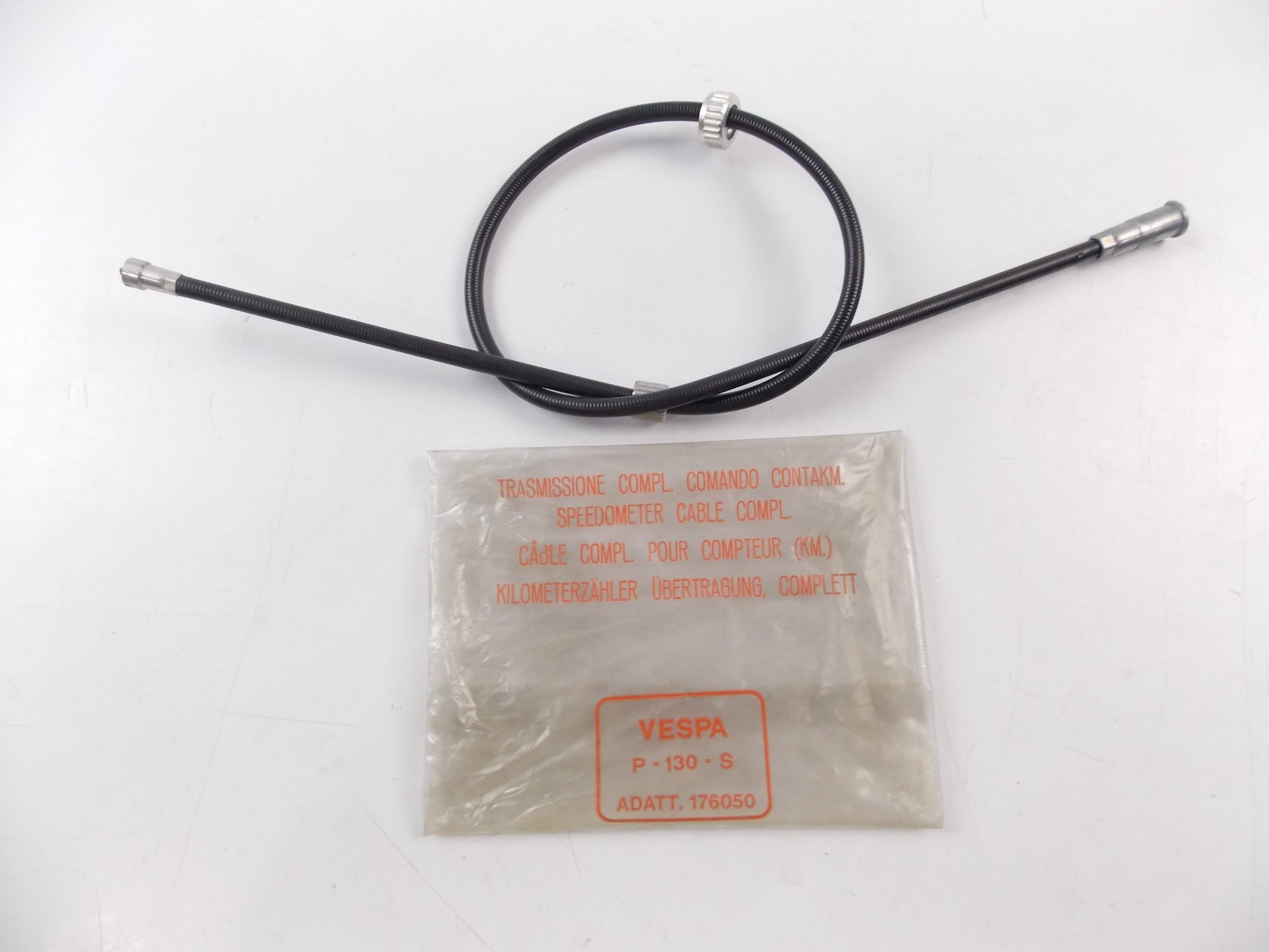 NOS VESPA P-130-S SPEEDOMETER CABLE ASSY 166050 - MotoRaider