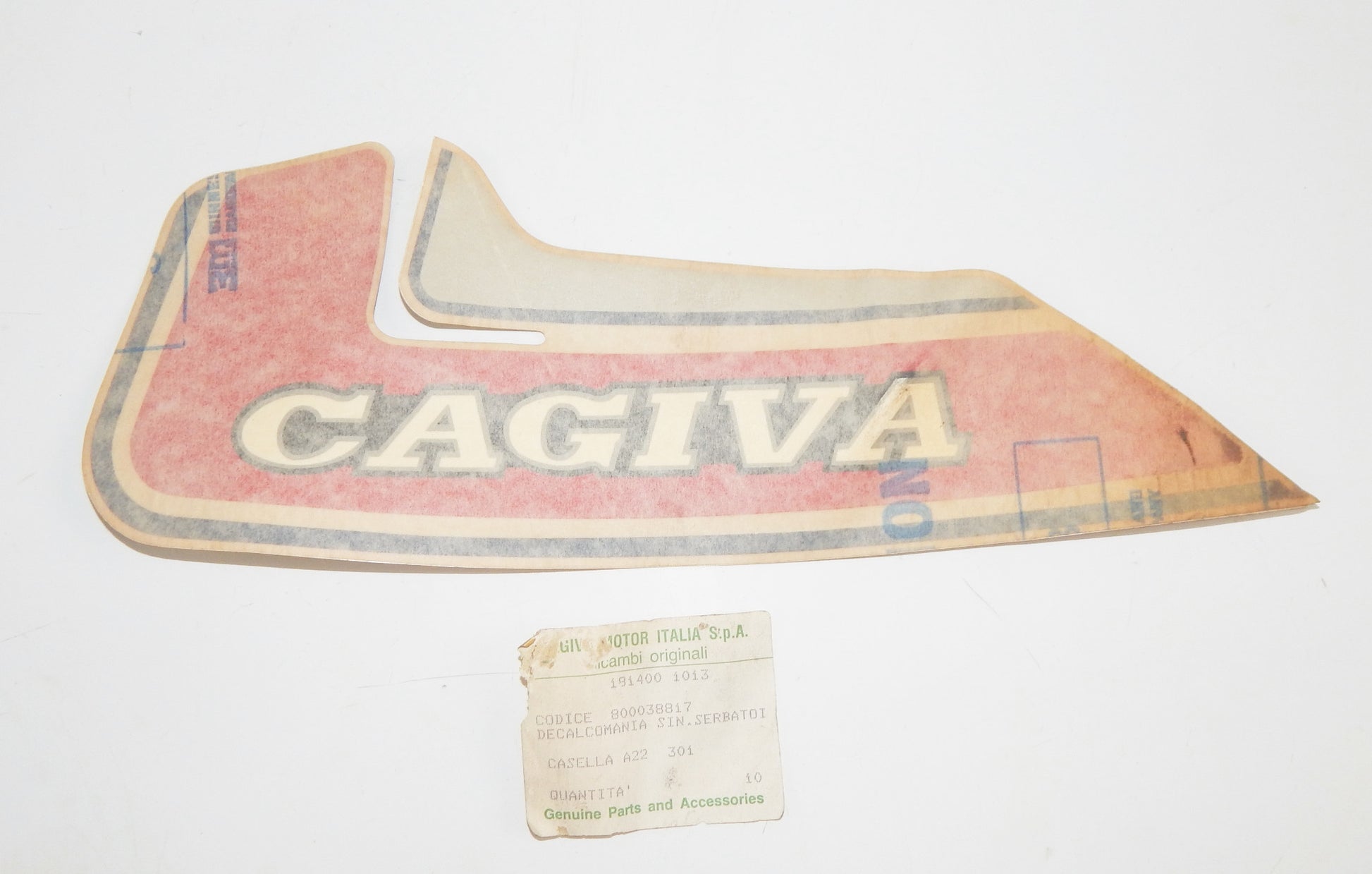 OEM CAGIVA 1983 SXT 125 LEFT GAS RESERVOIR TANK STICKER DECAL 800038817 - MotoRaider