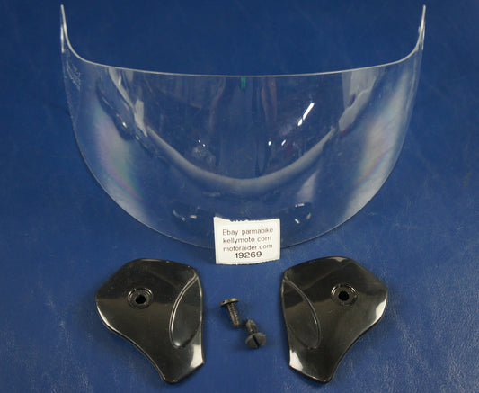 MOTORCYCLE HELMET OPEN FACE VISOR SCREEN SPIRIT CLEAR+SCREWS+COVER PLATE 050192 - MotoRaider