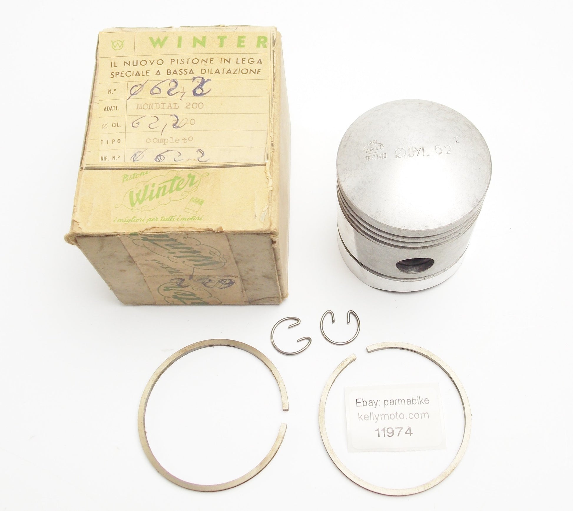 NOS WINTER MONDIAL 200cc MOTOR ENGINE PISTON+RINGS+PIN+CLIPS DIAMETER 62.2 mm - MotoRaider