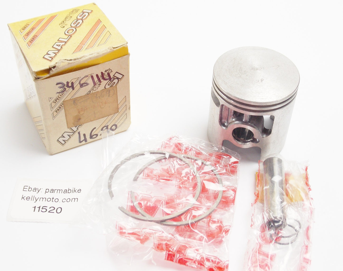 NOS MALOSSI 346114 PISTON+PIN+RINGS+CLIPS SET CPL D 46.9mm PIAGGIO CIAO/SI/BOXER - MotoRaider
