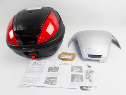 MALAGUTI PASSWORD 250 SCOOTER MOPED 37L TOP CASE LUGGAGE BLACK+SILVER COVER+RACK - MotoRaider