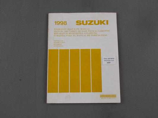 SUZUKI 1998 WARRANTY FLAT RATE MANUAL BOOK ENGLISH GERMAN FRENCH 99550-01980-015 - MotoRaider