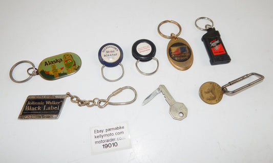 MIX VINTAGE KEY CHAIN FOB WALKER SYNTEC AMC ALASKA FIRESTONE MOBIL VODKA  MOBIL - MotoRaider